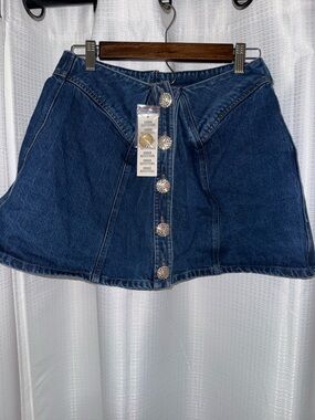 Urban Outfitters Dark Blue Denim Button-Front Mini Skirt large women’s new